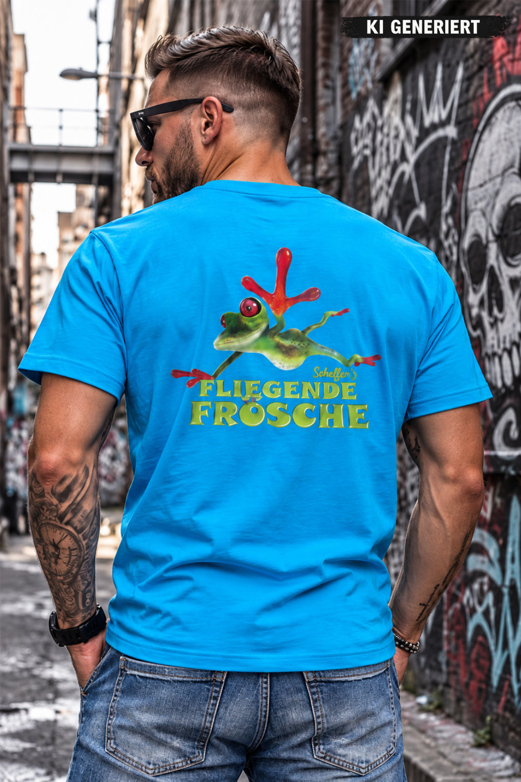 sanctum-streetwear-t-shirt-flying-frogs-turquoise-model-male-back